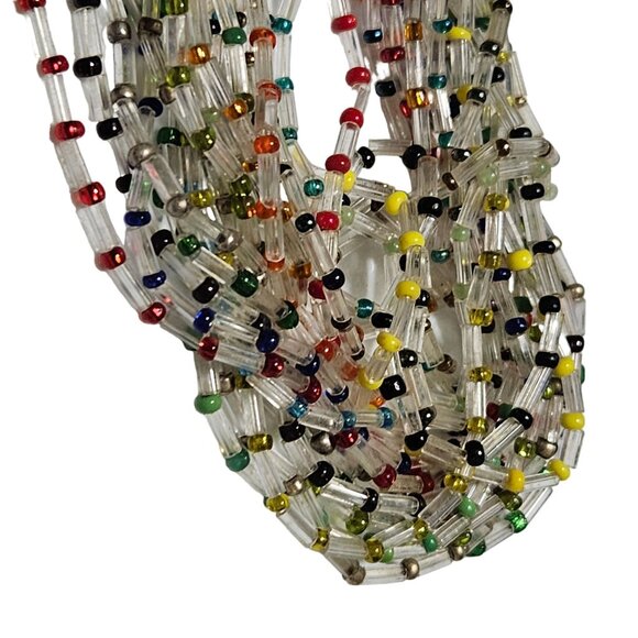 Vintage Boho Rainbow Seed Beaded Chunky Multi Strand Necklace Fashion Jewelry - Picture 2 of 6